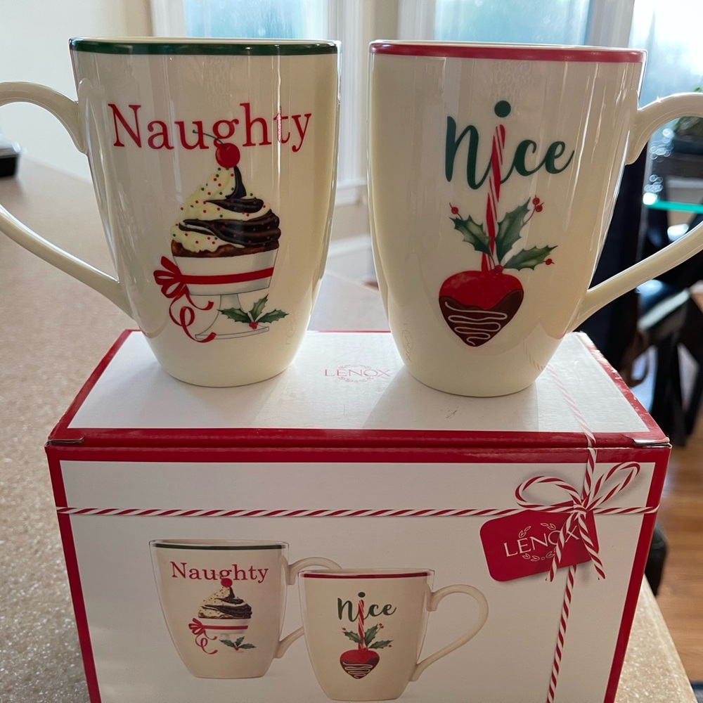 Lenox Naught & Nice Christmas Mugs